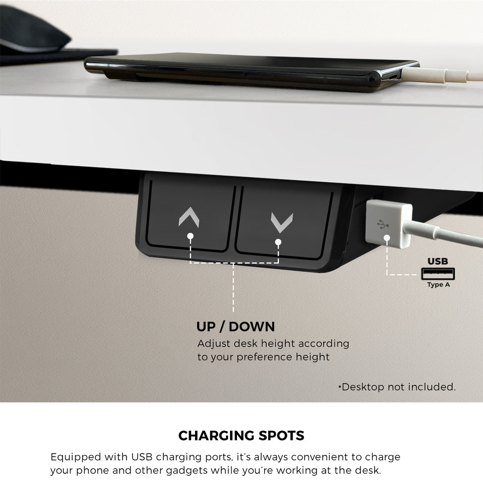 Electric Standing Desk Single Motor White 150cm