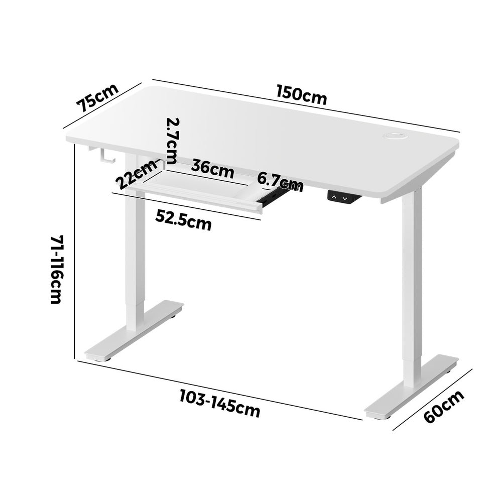 150cm Electric Standing Desk Adjustable Height with Drawer Black & White Walnut