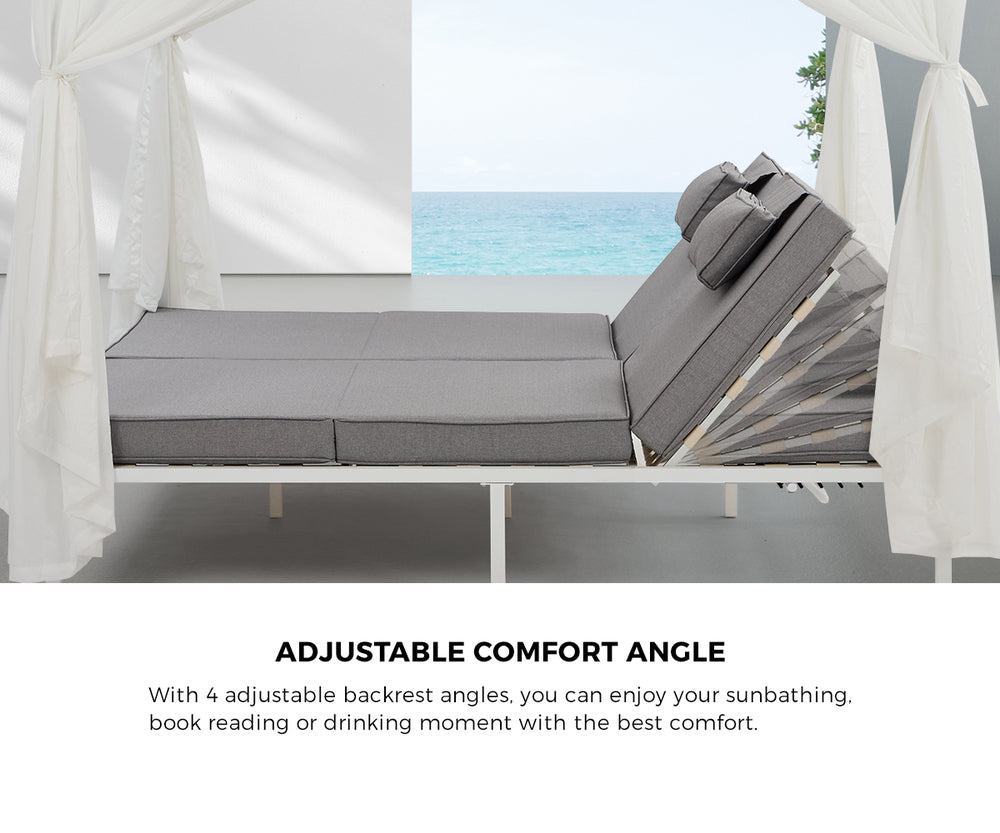 3PCS Outdoor Sun Lounger Wicker Lounge Table Chairs Grey & Beige