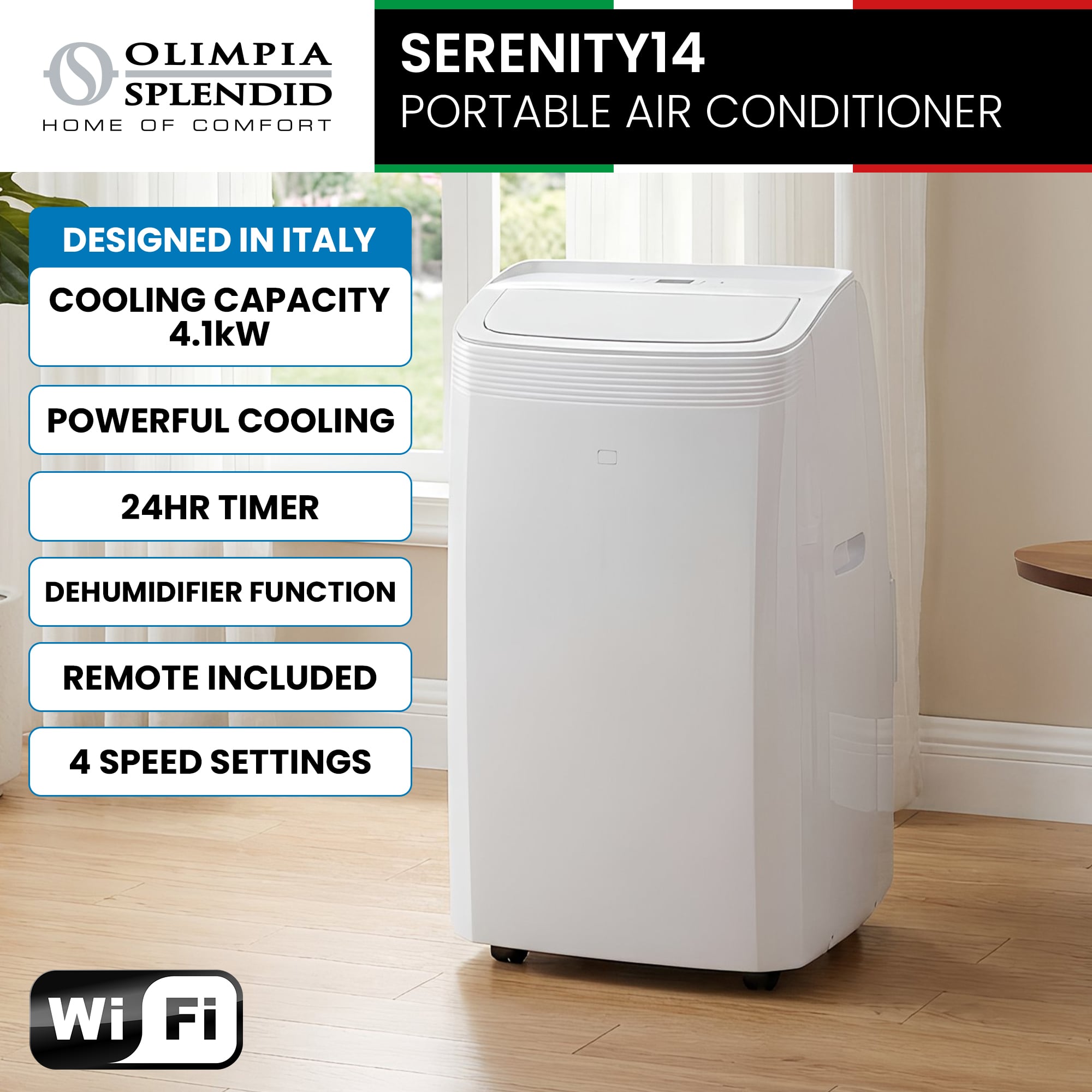 Portable 4.1kW Air Conditioner WiFi 45x39.6x74.5cm