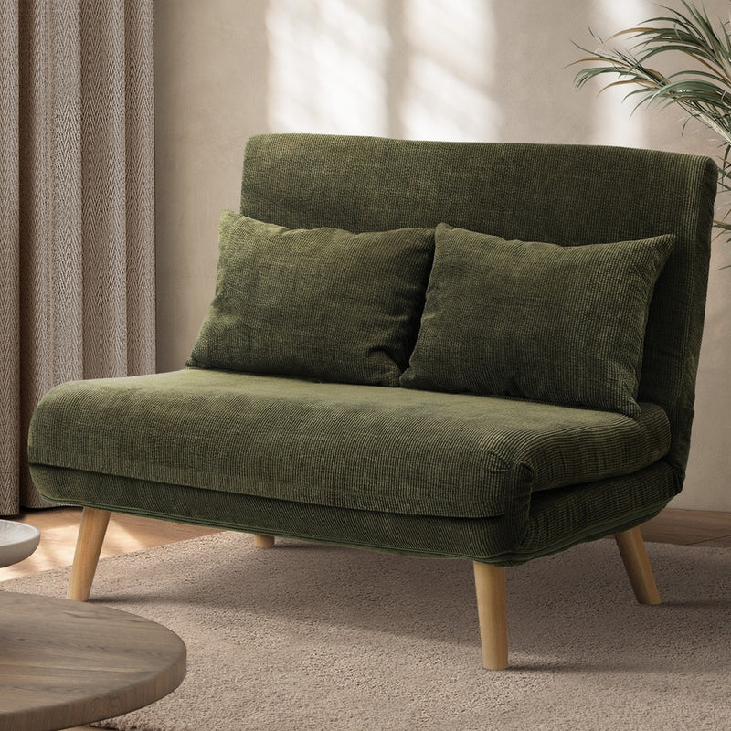 Lounge Sofa Bed Polyester Double Seat Green with Double