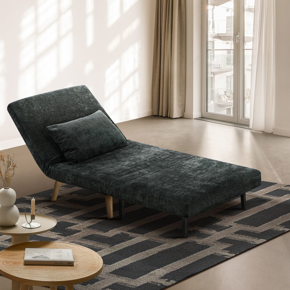 Sofa Bed Chair Chenille Recliner Wooden Leg Single Seat Charcoal/Yellow