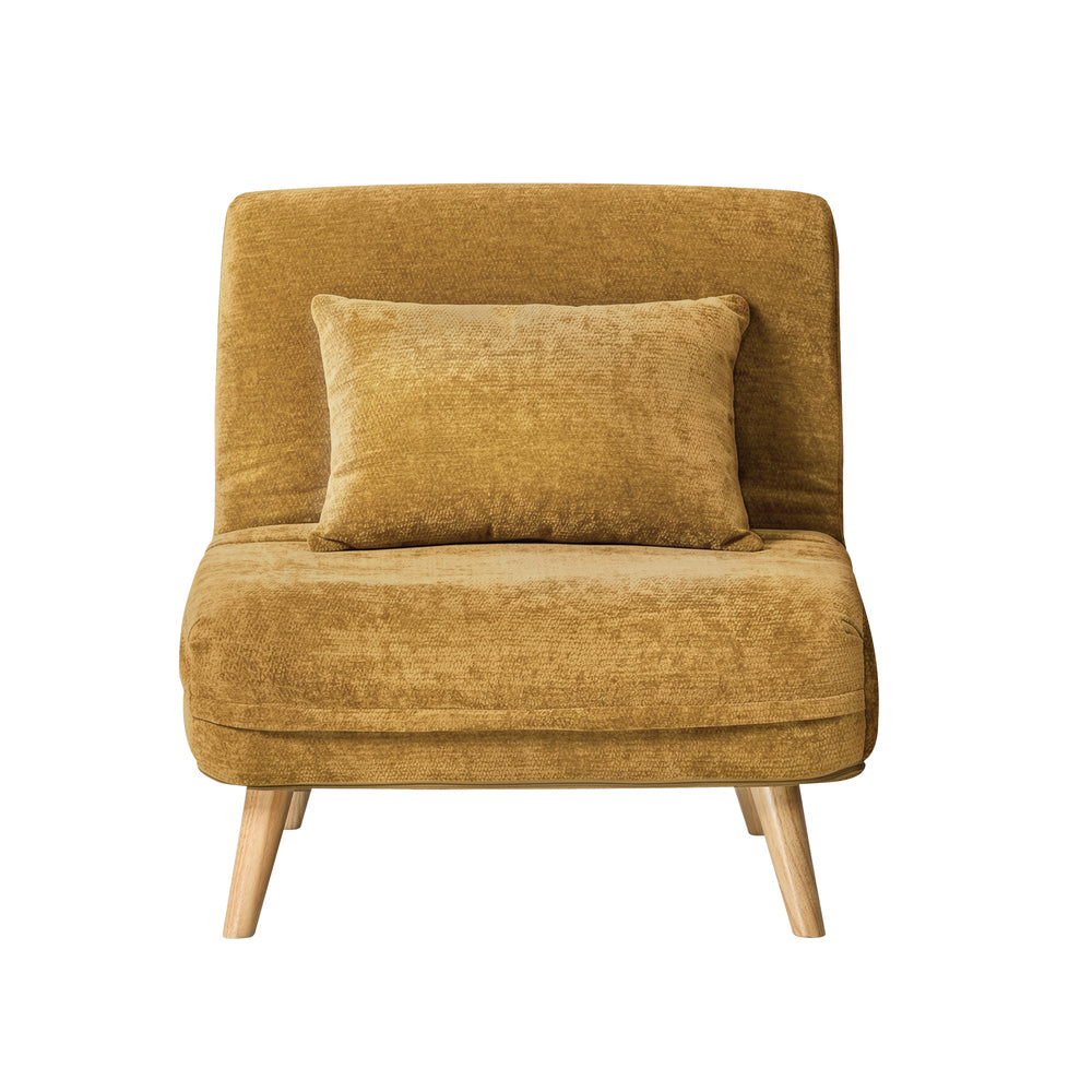 Sofa Bed Chair Chenille Recliner Wooden Leg Single Seat Charcoal/Yellow