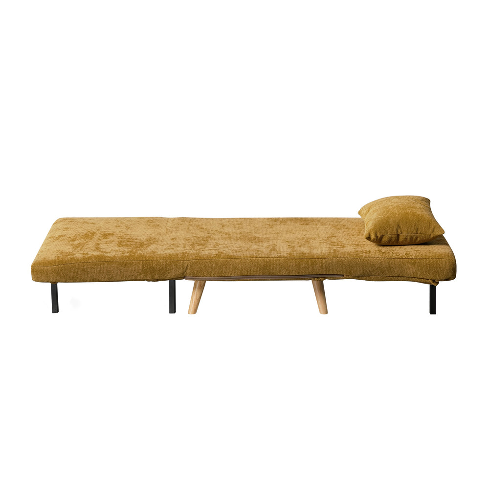Sofa Bed Chair Chenille Recliner Wooden Leg Single Seat Charcoal/Yellow