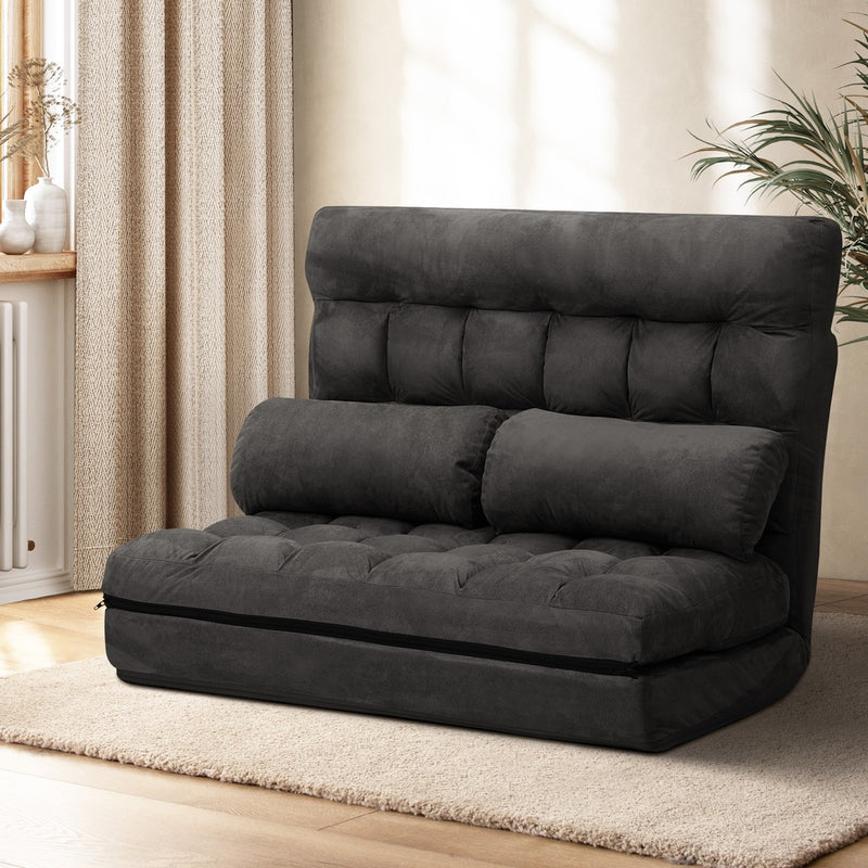 Lounge Sofa Bed Floor Recliner 2 seater Folding Charcoal