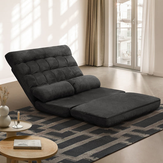 Lounge Sofa Bed Floor Recliner 2 seater Folding Charcoal, 2 Seater