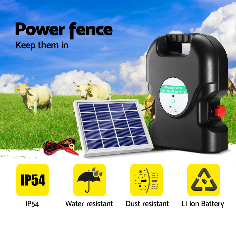 20km Solar Powered Electric Fence Energiser 1.2J for Livestock & Property