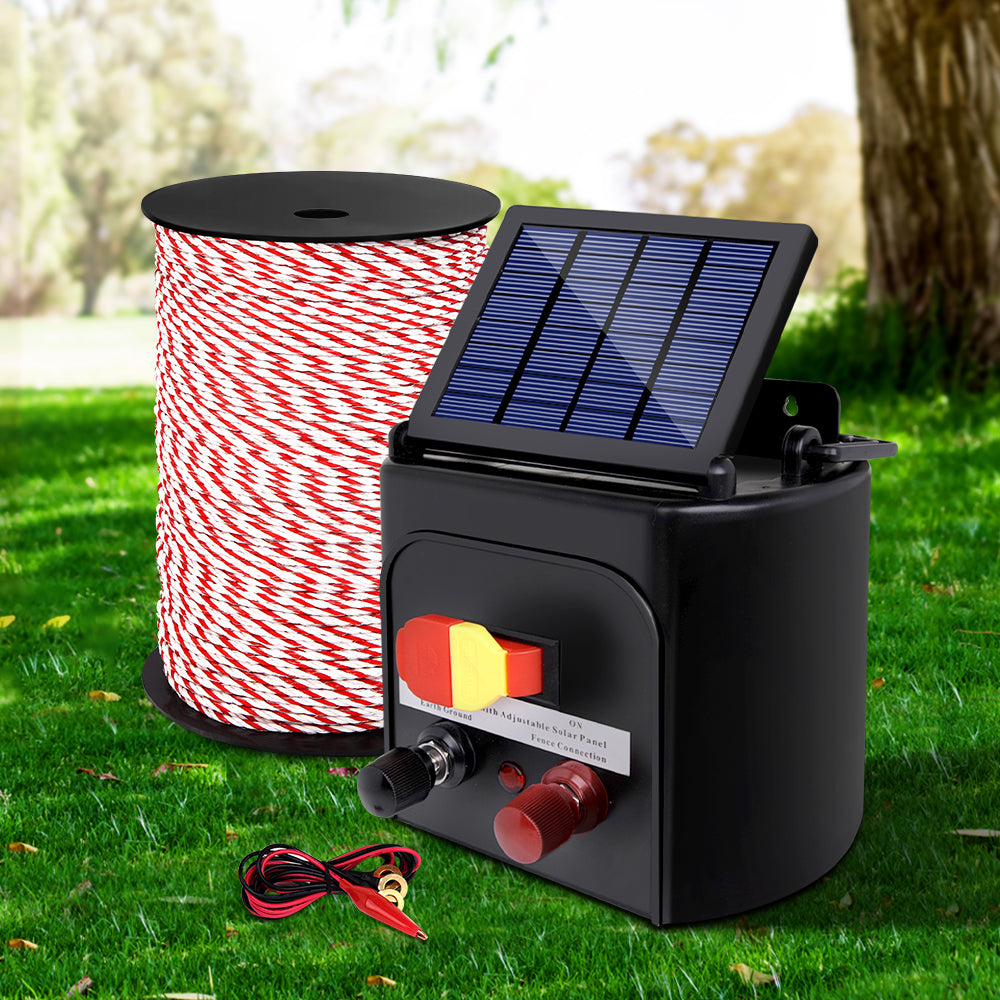 Solar Powered Electric Fence Energiser 5Km with 500M Poly Rope