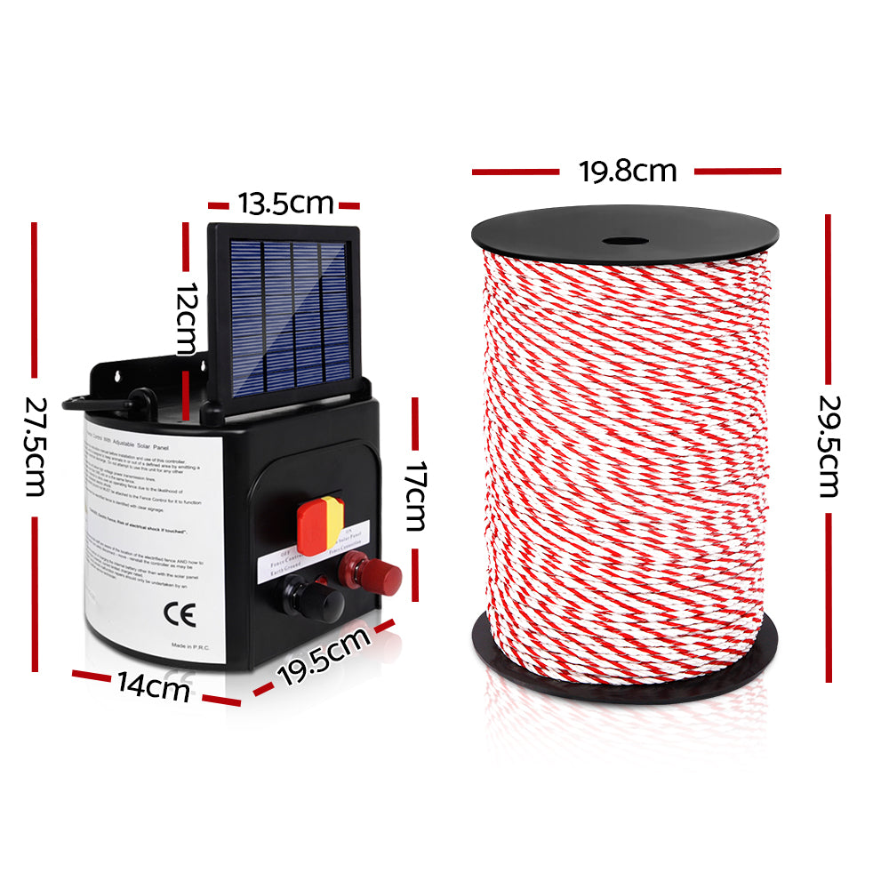 Solar Powered Electric Fence Energiser 5Km with 500M Poly Rope