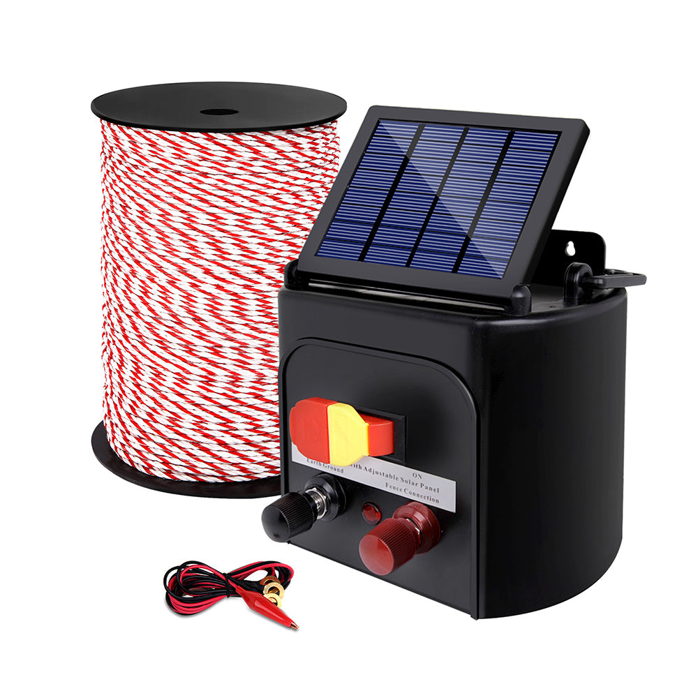 Solar Powered Electric Fence Energiser 5Km with 500M Poly Rope
