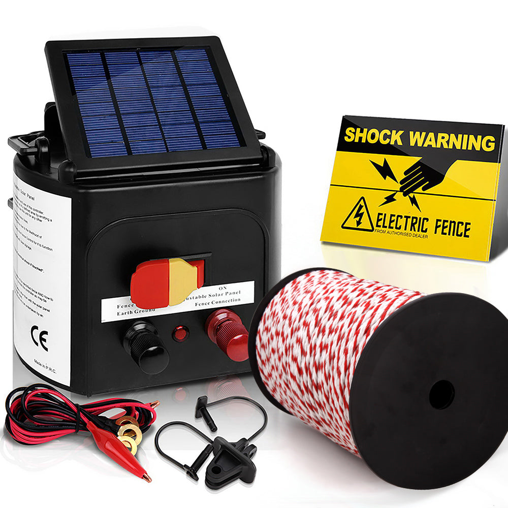 Solar Powered Electric Fence Energiser 5Km with 500M Poly Rope