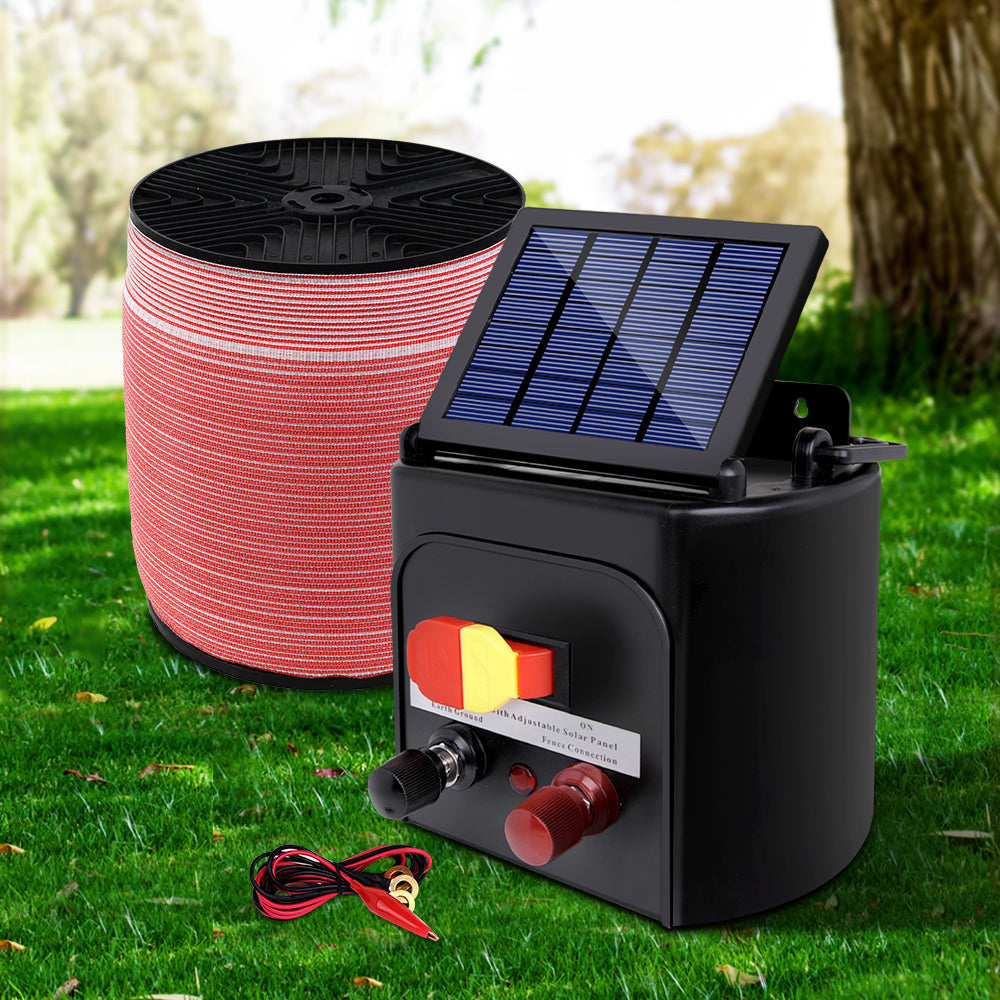 Fence Energiser 5Km Solar Powered Electric 1200M Poly Tape