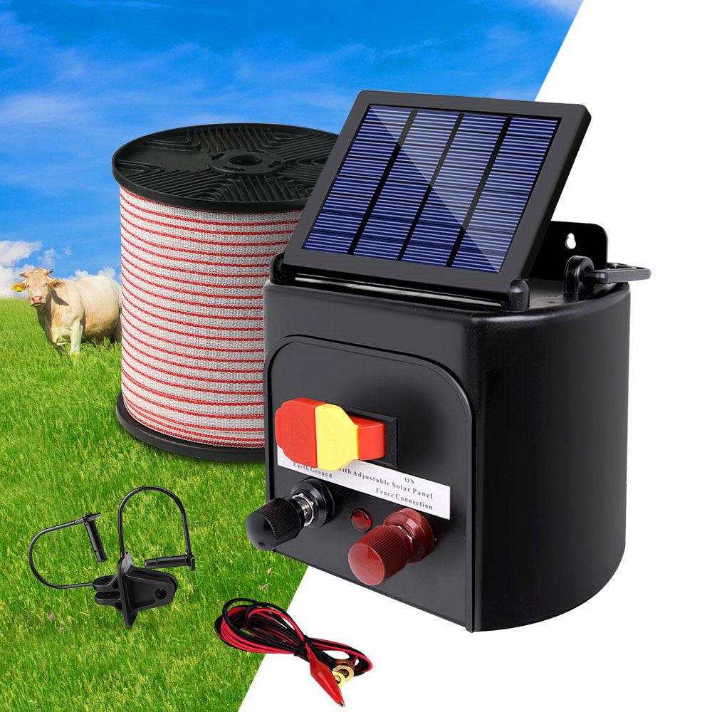 Fence Energiser 3Km Solar Powered Electric 400M Poly Tape Insulator