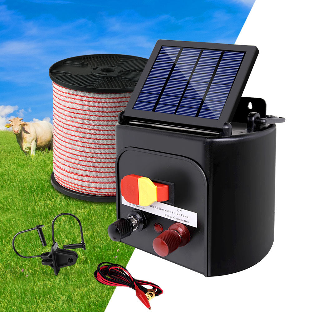 Fence Energiser 5Km Solar Powered Electric 400M Poly Tape Insulator
