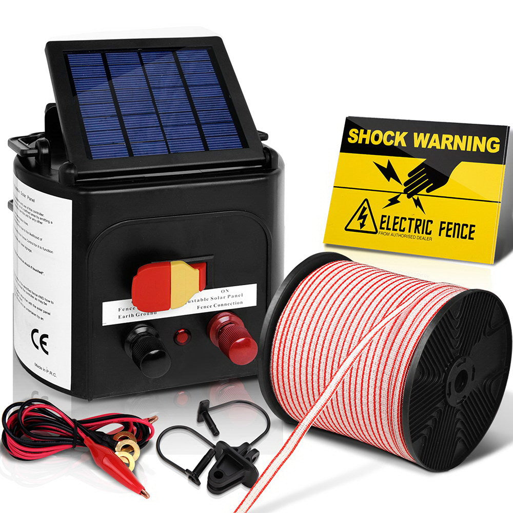 Fence Energiser 5Km Solar Powered Electric 400M Poly Tape Insulator