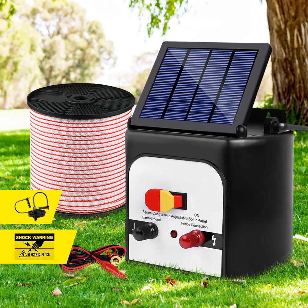 Fence Energiser 8Km Solar Powered Electric 400M Poly Tape Insulator