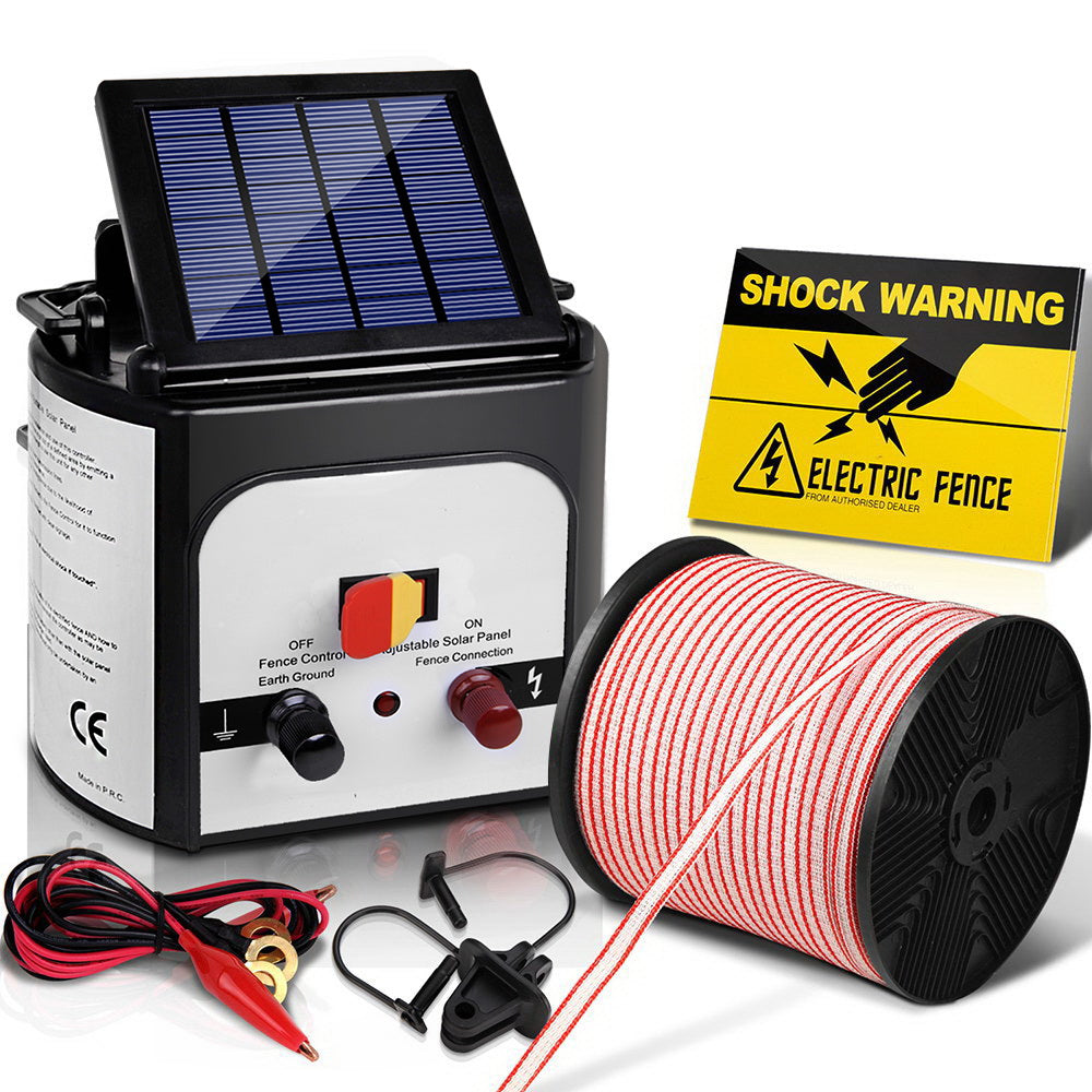 Fence Energiser 8Km Solar Powered Electric 400M Poly Tape Insulator