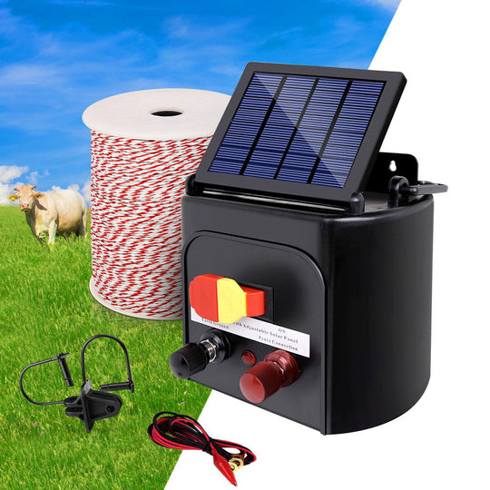 Fence Energiser 3Km Solar Powered Electric 500M Poly Wire Insulator, Giantz Charger Tape Sfc