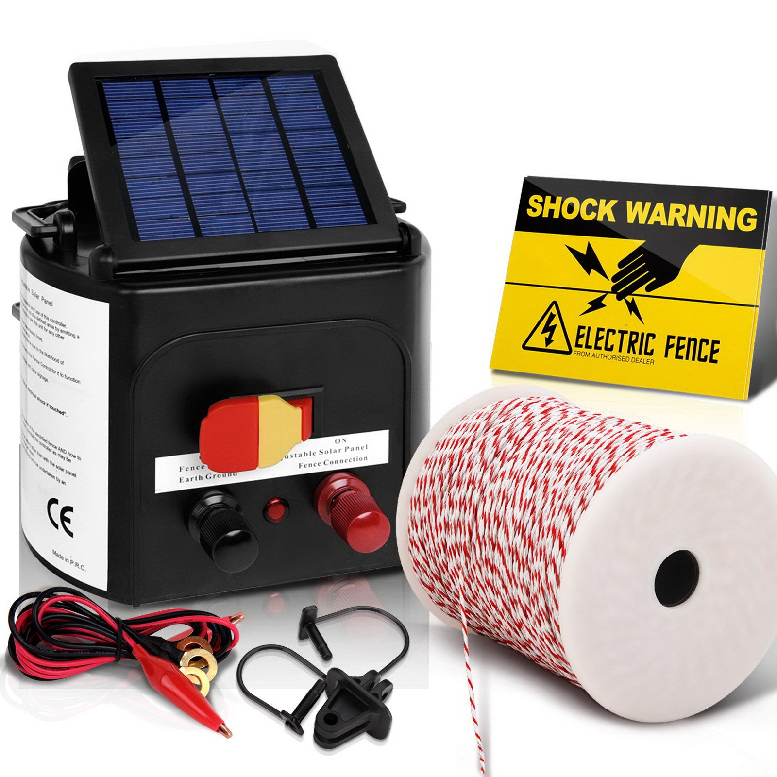 Fence Energiser 3Km Solar Powered Electric 500M Poly Wire Insulator