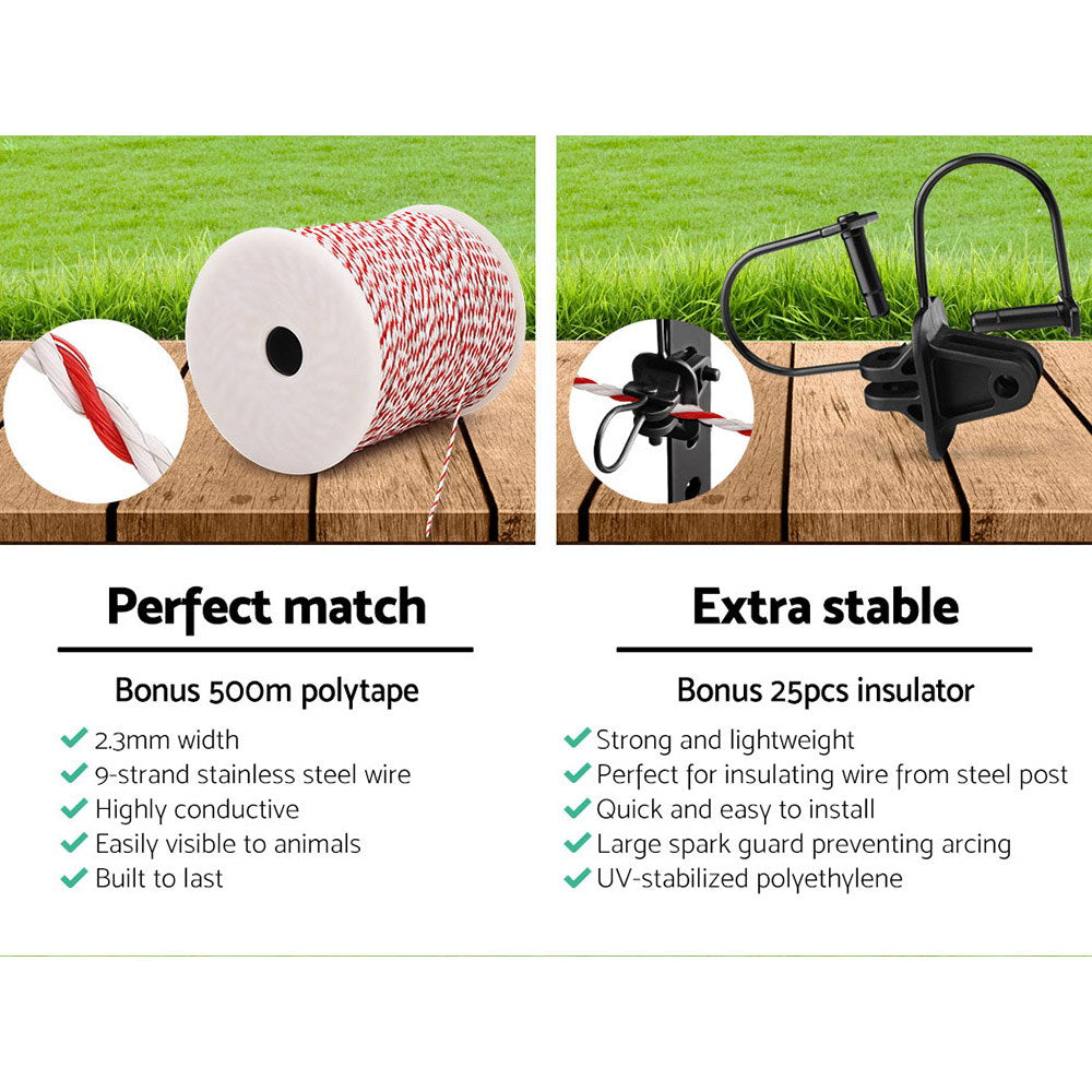 5km Solar Electric Fence Energizer Charger with 500M Tape and 25pcs Insulators