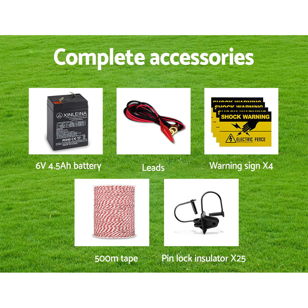 5km Solar Electric Fence Energizer Charger with 500M Tape and 25pcs Insulators