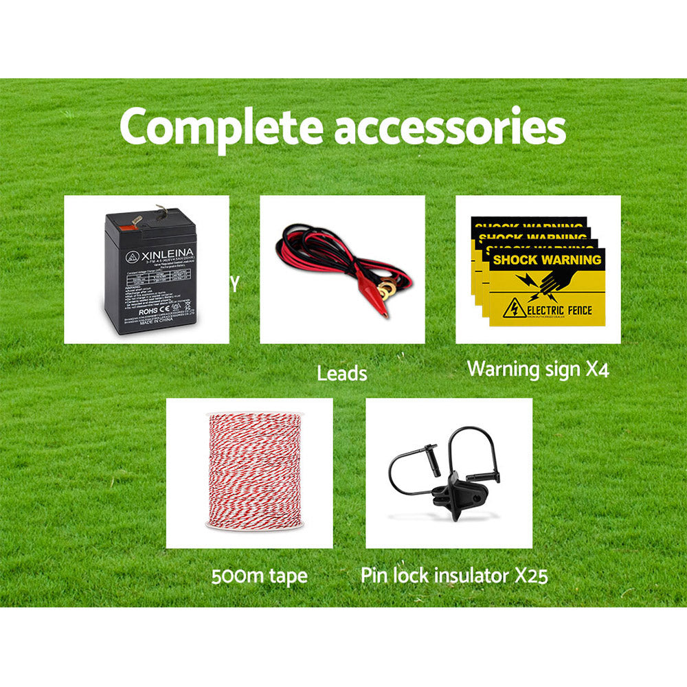 5km Solar Electric Fence Energizer Charger with 500M Tape and 25pcs Insulators