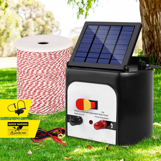 Fence Energiser 8Km Solar Powered Electric 500M Poly Wire Insulator, Giantz Charger Tape Sfc