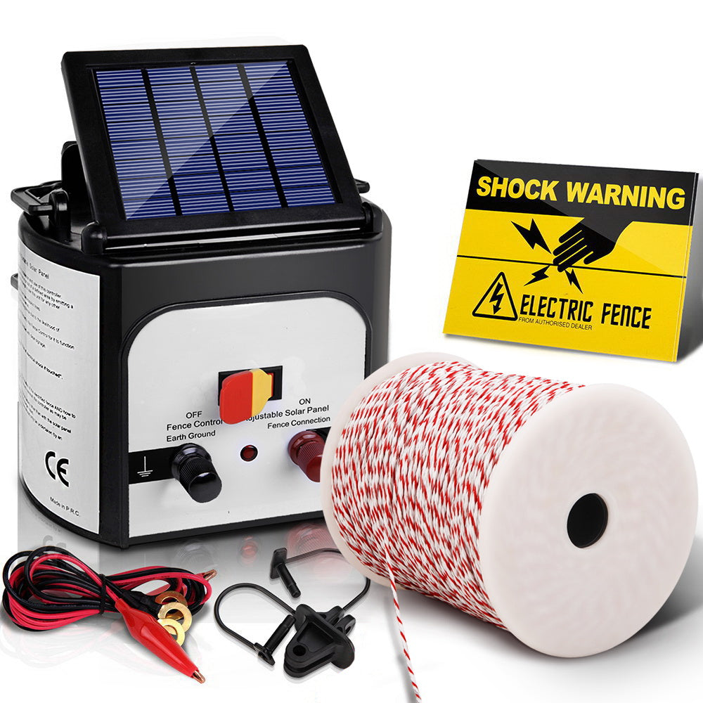 Fence Energiser 8Km Solar Powered Electric 500M Poly Wire Insulator