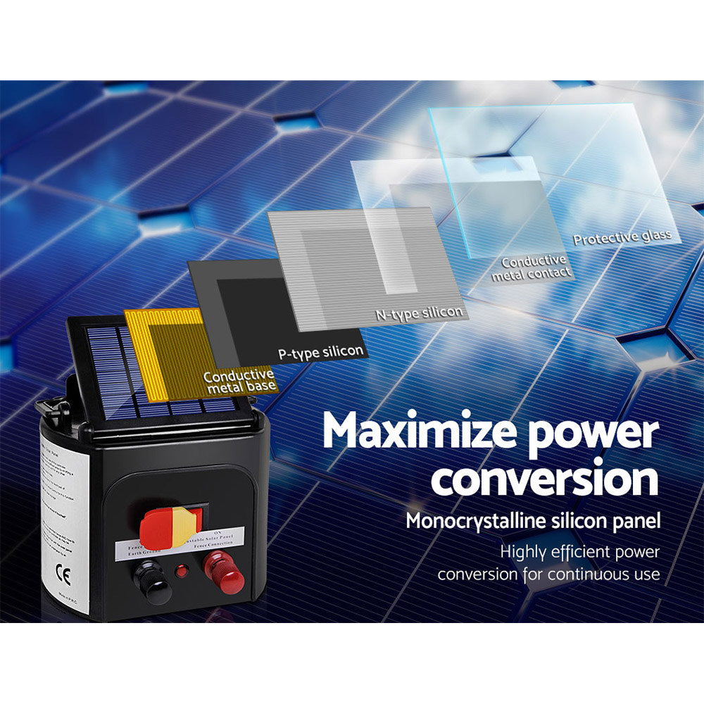 Fence Energiser 3Km Solar Powered 0.1J Electric Fencing Charger