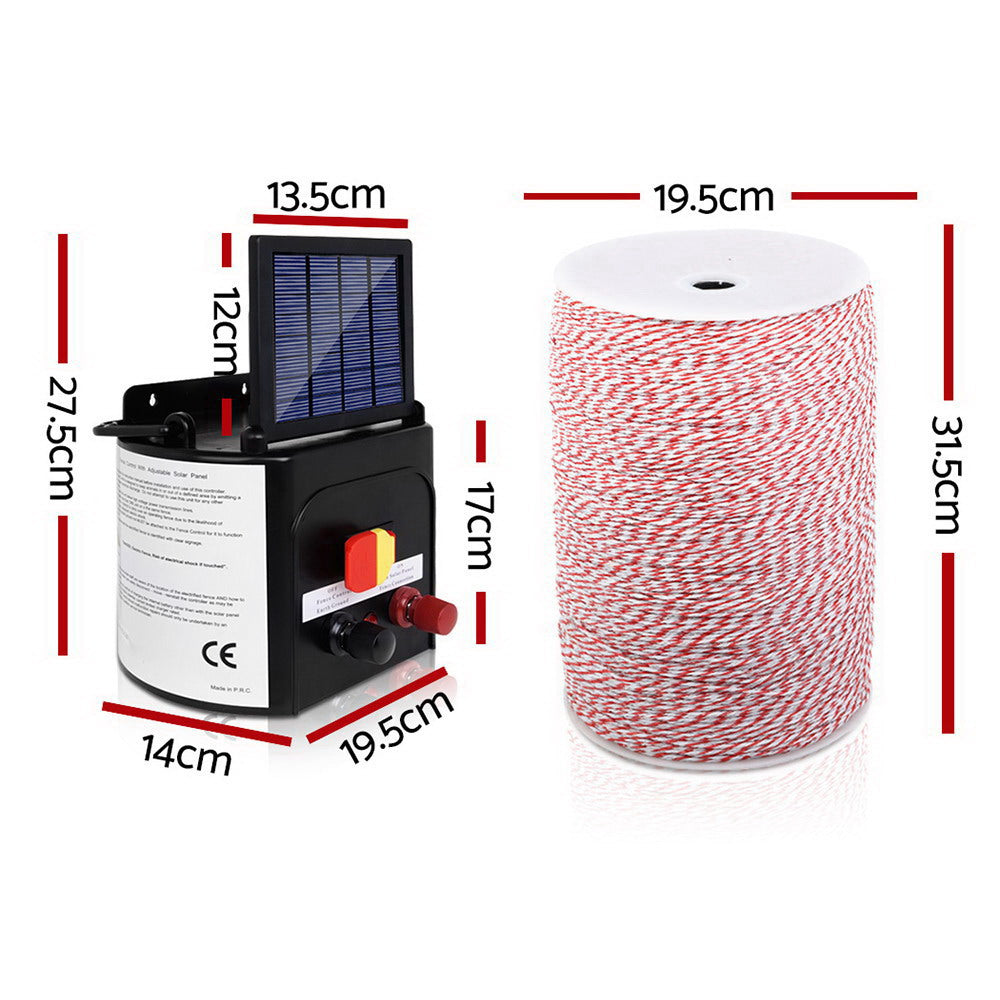 5KM Solar Electric Fence Energiser Energizer 0.15J + 2000M Poly Wire Tape