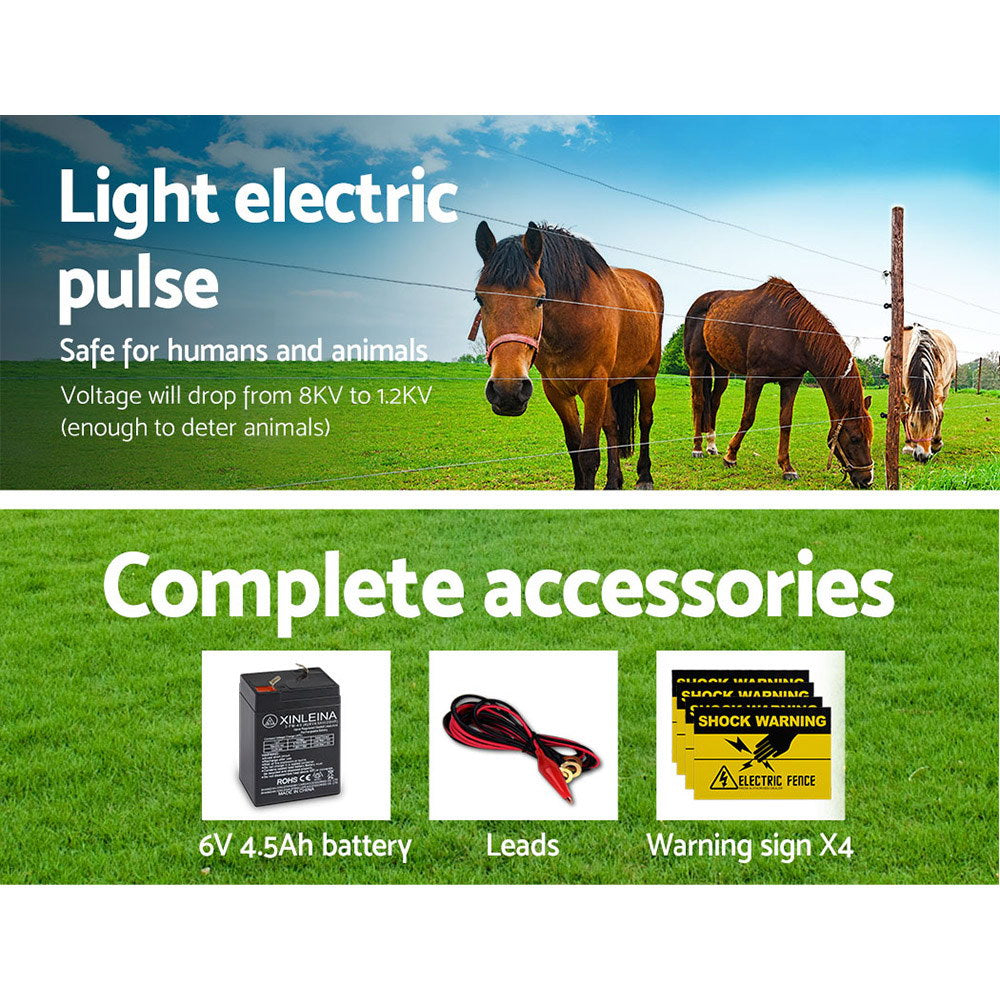 Solar Powered 5Km Fence Energiser 0.15J Electric Fencing Charger