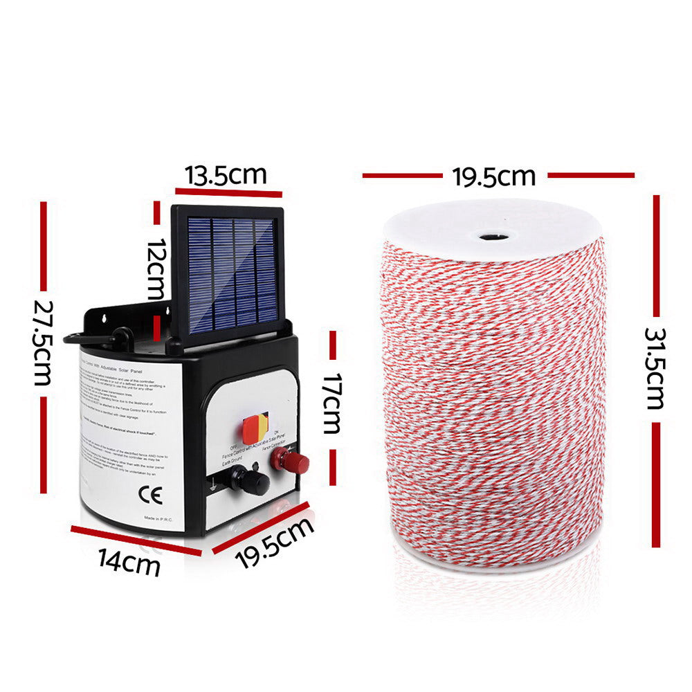 8km Solar Powered Fence Energiser with 2km Poly Wire Electric Fencing