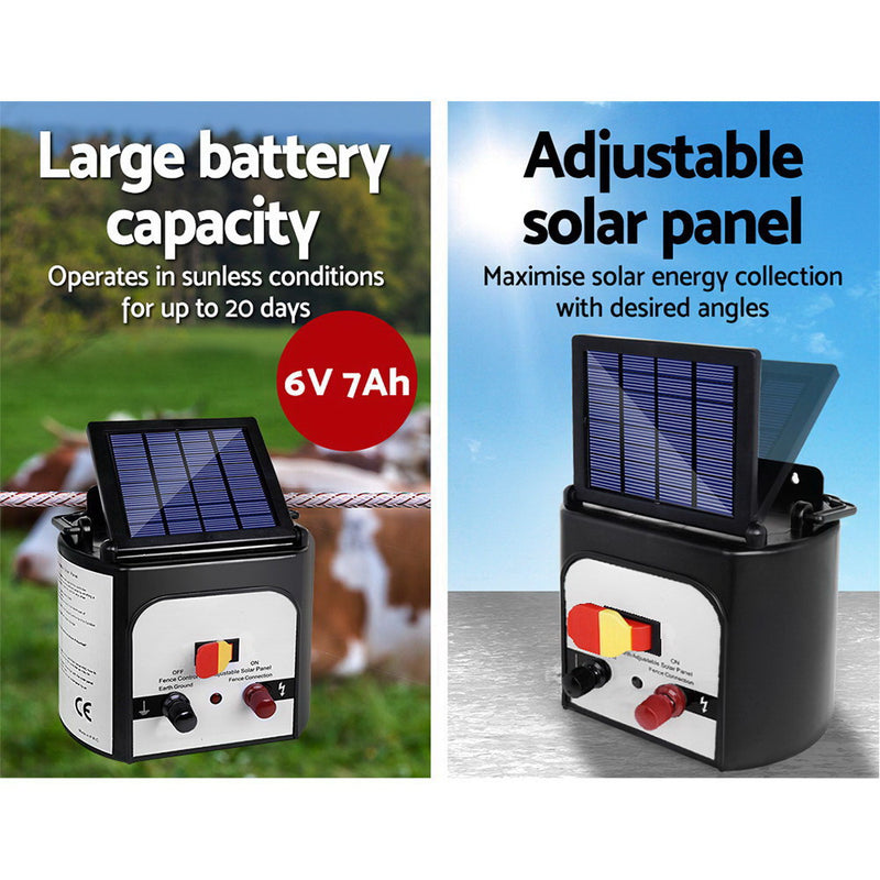 Fence Energiser 8Km Solar Powered Electric 2Km Poly Wire