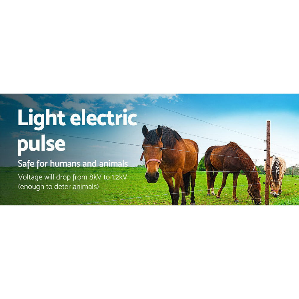8km Solar Powered Fence Energiser with 2km Poly Wire Electric Fencing