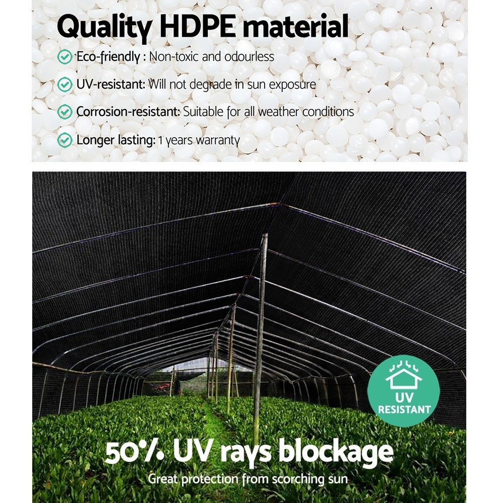 50% Shade Cloth 1.83x20m Heavy Duty Garden Mesh Roll Black