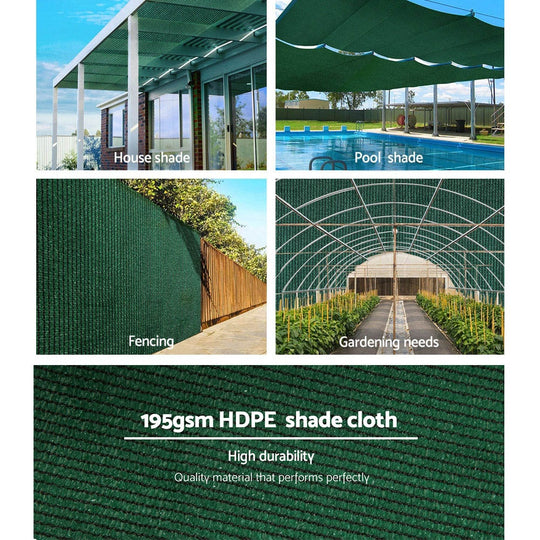 90% Shade Cloth 1.83x20m - Heavy Duty Garden Mesh Roll, Green - Instahut Sun Shadecloth Sail