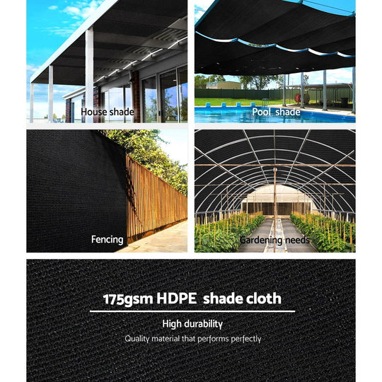 Instahut 70% UV Sun Shade Cloth Shadecloth Sail Roll Mesh Garden Outdoor Black - Umbrellas & Sunshades
