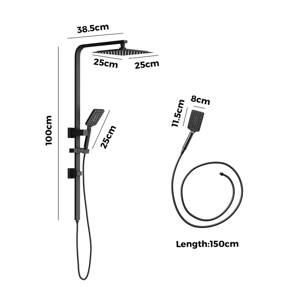 10" Rain Shower Head Set Square 3-Mode Handheld Shower Rail Set