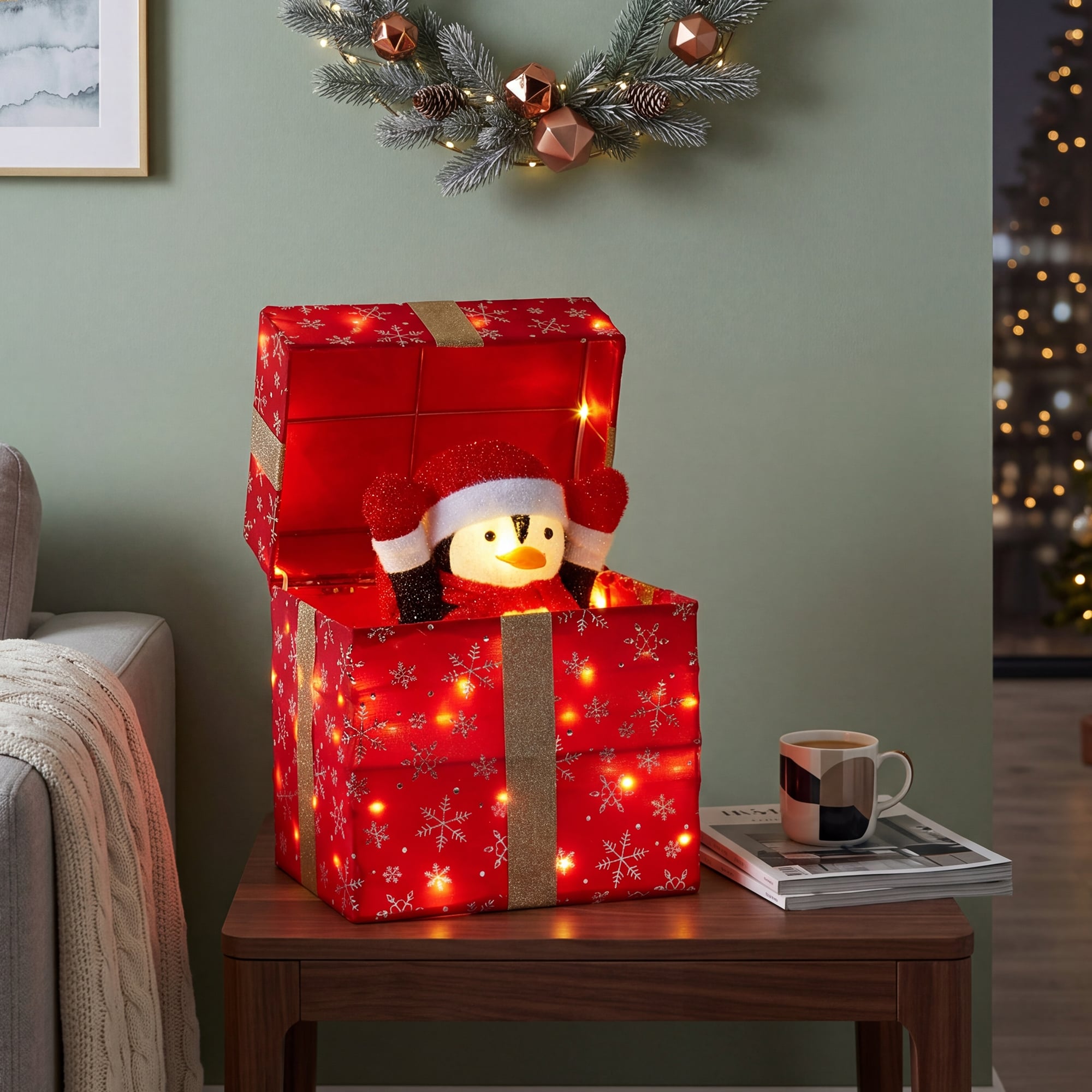 Animated Penguin Gift Box Light