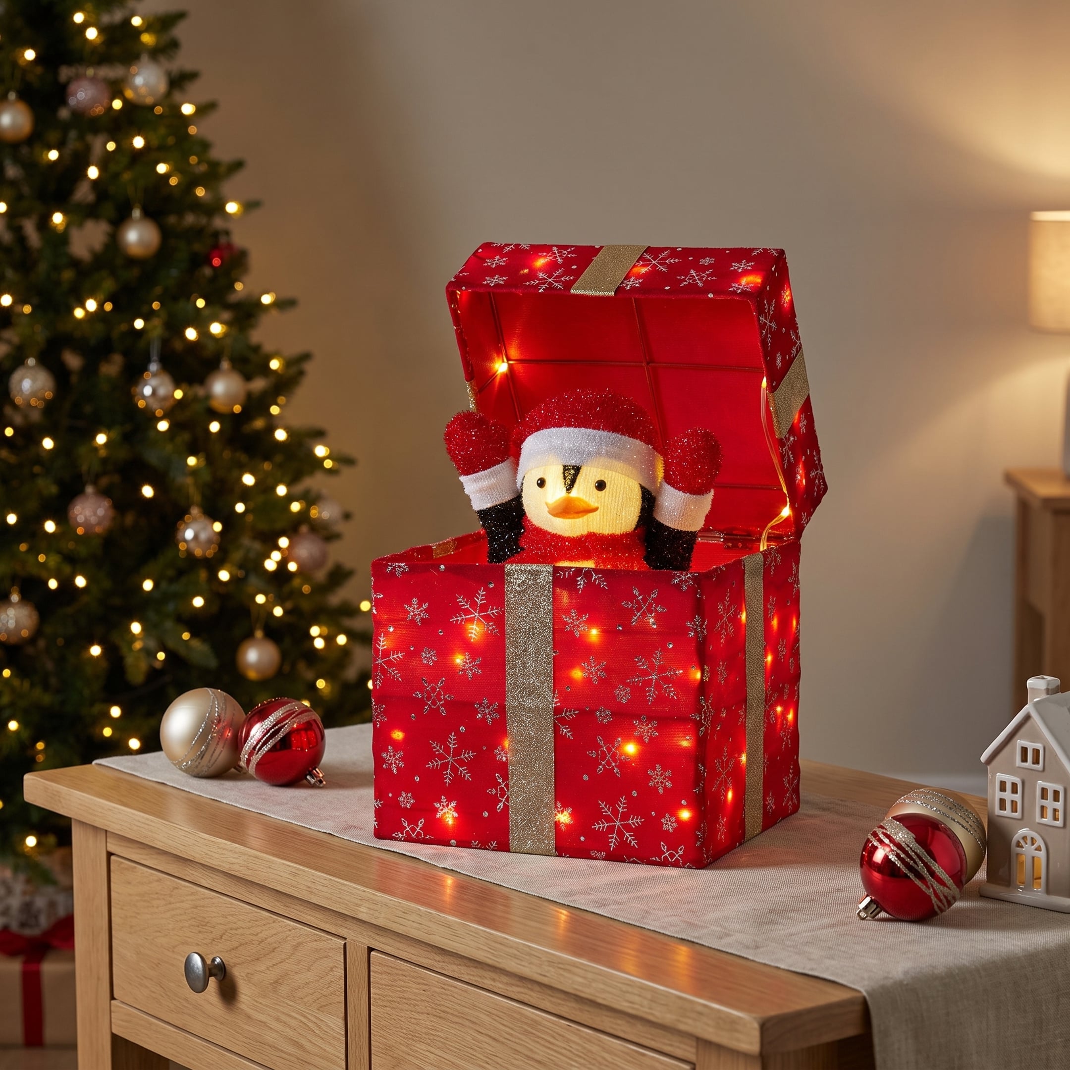 Animated Penguin Gift Box Light