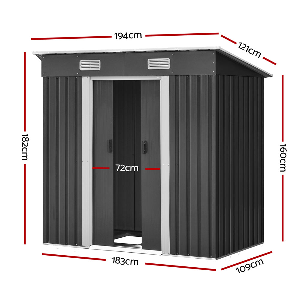 1.94X1.21M Garden Shed With Metal Base And Sliding Door