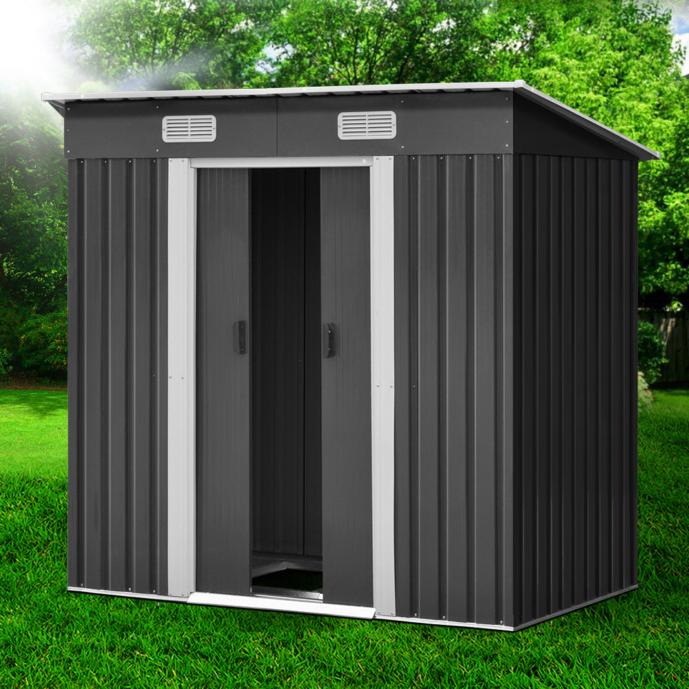 1.94X1.21M Garden Shed With Metal Base And Sliding Door