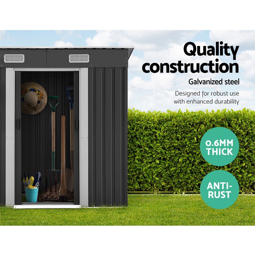 1.94X1.21M Garden Shed With Metal Base And Sliding Door