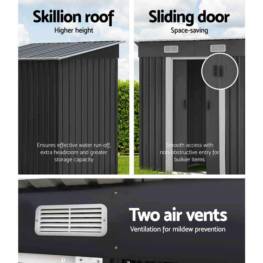 1.94X1.21M Garden Shed With Metal Base And Sliding Door