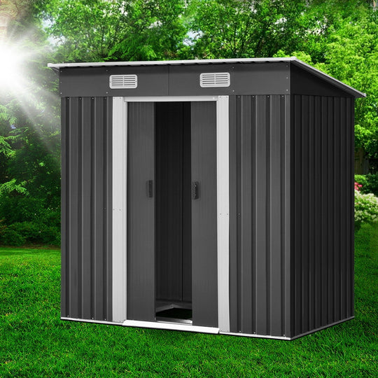 Giantz Garded Grey Flat - 1.94X1.21M Garden Shed With Metal Base And Sliding Door