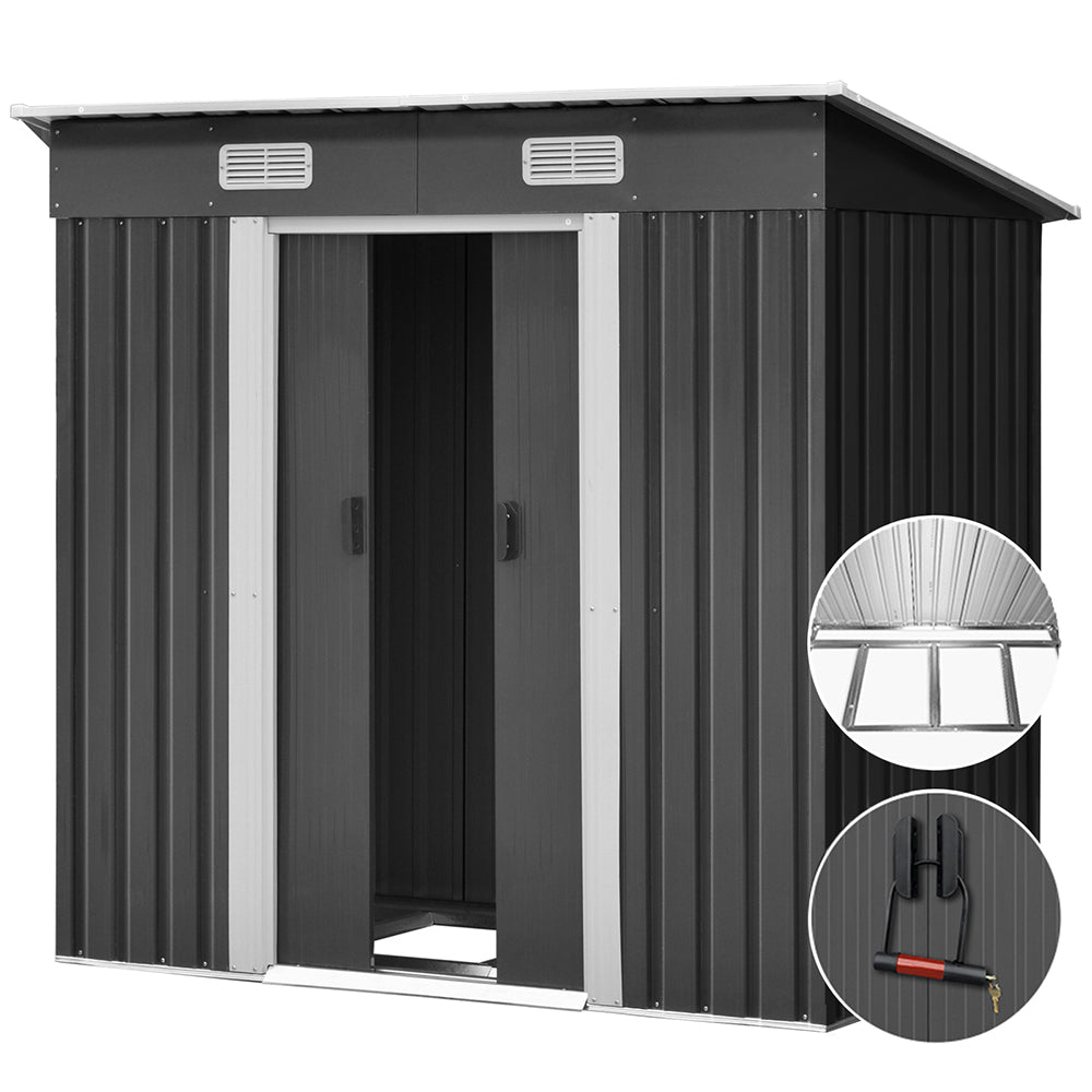 1.94X1.21M Garden Shed With Metal Base And Sliding Door