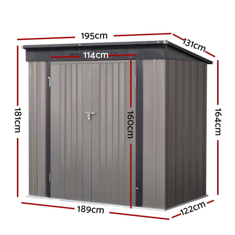 1.95X1.31M Steel Garden Shed With Double Door