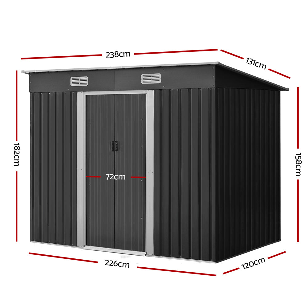 2.38X1.31M Metal Garden Shed With Sliding Door