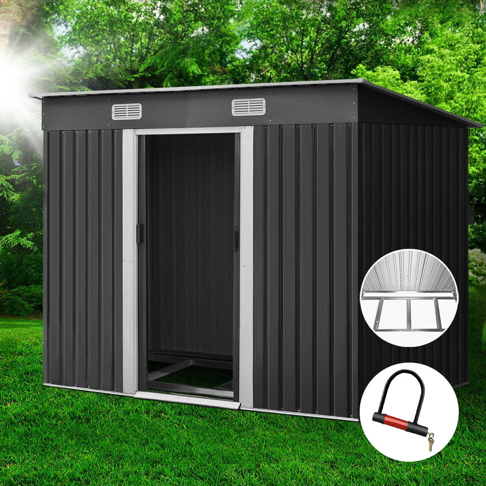 2.38X1.31M Garden Shed With Metal Base And Sliding Door