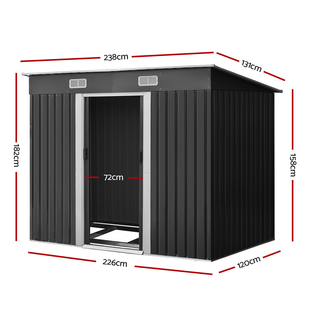 2.38X1.31M Garden Shed With Metal Base And Sliding Door